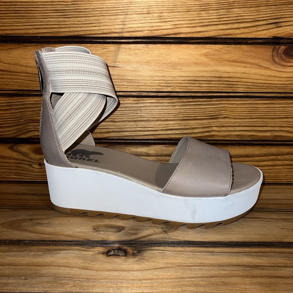 Sorel Cameron Sandal Womens Size 7 Beige Leather Flatform Ankle Strap NL3997-246 - Picture 5 of 10